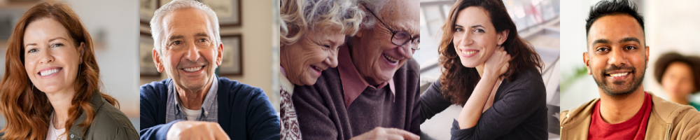 Multiple images of people smiling